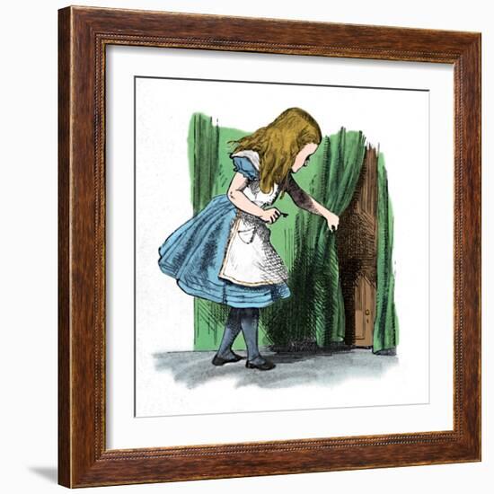 'Alice looking at a small door behind a curtain', 1889-John Tenniel-Framed Giclee Print