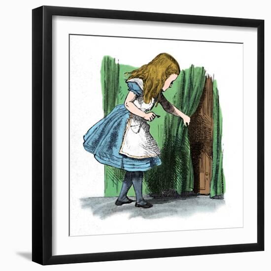'Alice looking at a small door behind a curtain', 1889-John Tenniel-Framed Giclee Print
