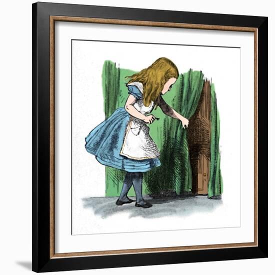 'Alice looking at a small door behind a curtain', 1889-John Tenniel-Framed Giclee Print