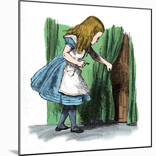 'Alice looking at a small door behind a curtain', 1889-John Tenniel-Mounted Giclee Print