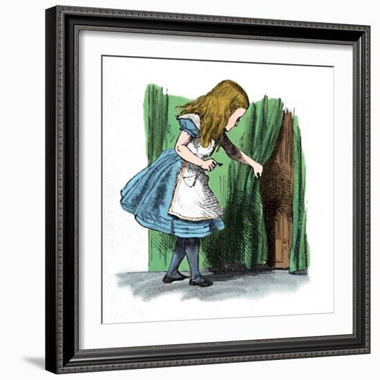 'Alice looking at a small door behind a curtain', 1889-John Tenniel-Framed Giclee Print