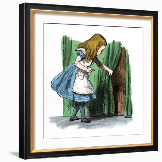 'Alice looking at a small door behind a curtain', 1889-John Tenniel-Framed Giclee Print