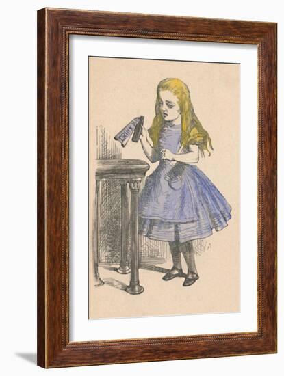 'Alice looking at the bottle with the sign 'drink me''', 1889-John Tenniel-Framed Giclee Print