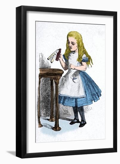 'Alice looking at the bottle with the sign 'drink me''', 1889-John Tenniel-Framed Giclee Print