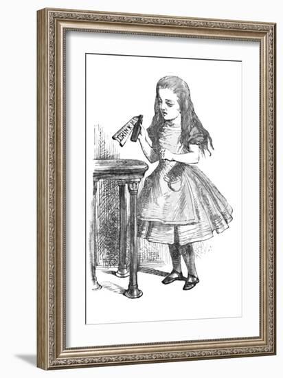 'Alice looking at the bottle with the sign 'drink me''', 1889-John Tenniel-Framed Giclee Print