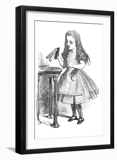 'Alice looking at the bottle with the sign 'drink me''', 1889-John Tenniel-Framed Giclee Print