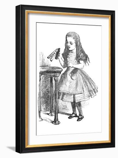 'Alice looking at the bottle with the sign 'drink me''', 1889-John Tenniel-Framed Giclee Print