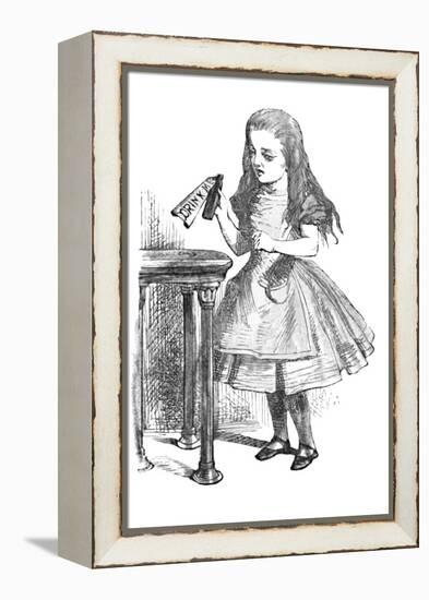 'Alice looking at the bottle with the sign 'drink me''', 1889-John Tenniel-Framed Premier Image Canvas