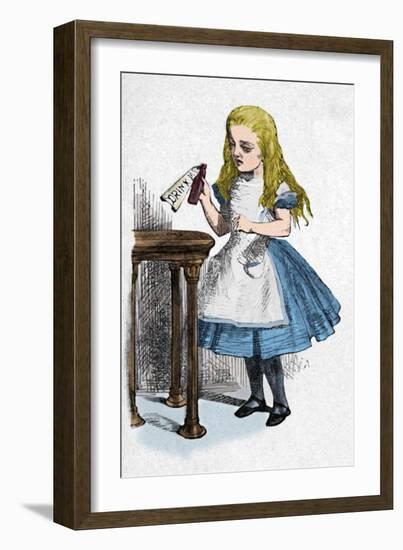 'Alice looking at the bottle with the sign 'drink me''', 1889-John Tenniel-Framed Giclee Print