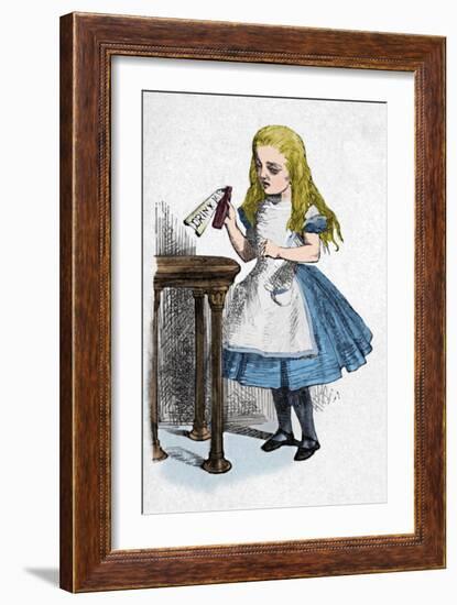 'Alice looking at the bottle with the sign 'drink me''', 1889-John Tenniel-Framed Giclee Print