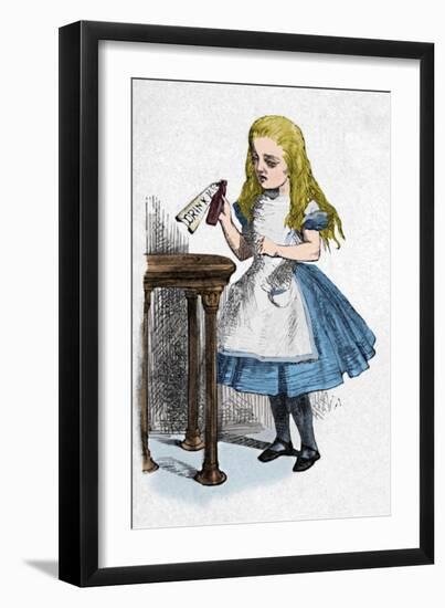 'Alice looking at the bottle with the sign 'drink me''', 1889-John Tenniel-Framed Giclee Print