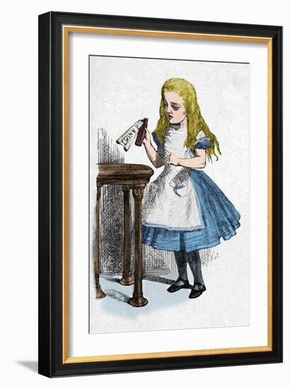 'Alice looking at the bottle with the sign 'drink me''', 1889-John Tenniel-Framed Giclee Print