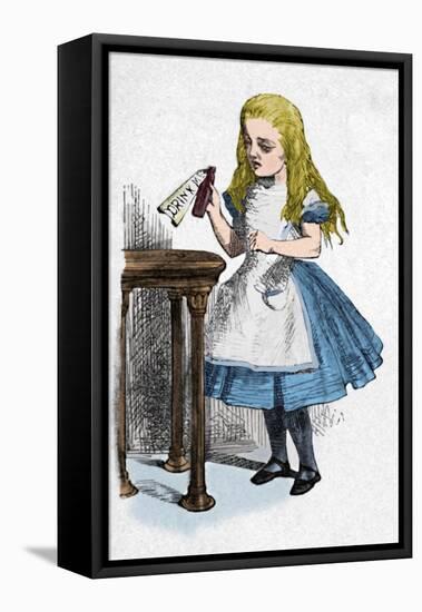 'Alice looking at the bottle with the sign 'drink me''', 1889-John Tenniel-Framed Premier Image Canvas