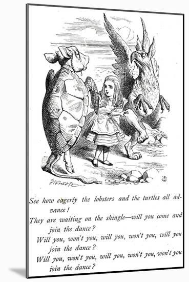 Alice, Mock Turtle and the Gryphon from Alice's Adventures in Wonderland-John Tenniel-Mounted Giclee Print