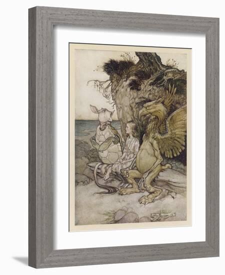 Alice, Mock-Turtle, Grypho-Arthur Rackham-Framed Art Print