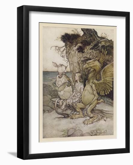 Alice, Mock-Turtle, Grypho-Arthur Rackham-Framed Art Print