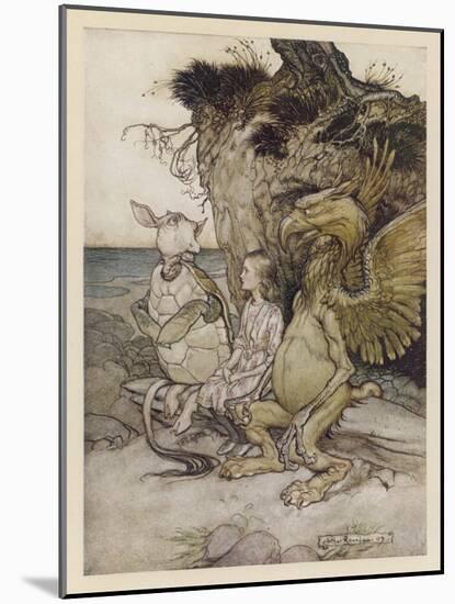 Alice, Mock-Turtle, Grypho-Arthur Rackham-Mounted Art Print