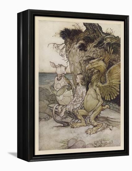 Alice, Mock-Turtle, Grypho-Arthur Rackham-Framed Stretched Canvas