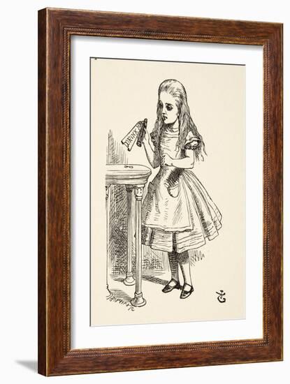 Alice Peering at the 'Drink Me' Bottle, from 'Alice's Adventures in Wonderland' by Lewis Carroll (1-John Tenniel-Framed Giclee Print