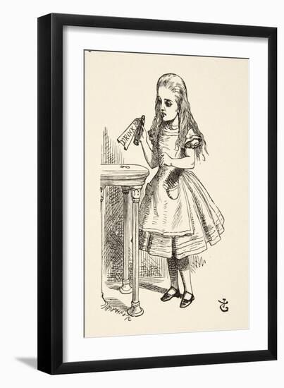 Alice Peering at the 'Drink Me' Bottle, from 'Alice's Adventures in Wonderland' by Lewis Carroll (1-John Tenniel-Framed Giclee Print