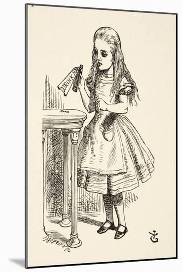 Alice Peering at the 'Drink Me' Bottle, from 'Alice's Adventures in Wonderland' by Lewis Carroll (1-John Tenniel-Mounted Giclee Print