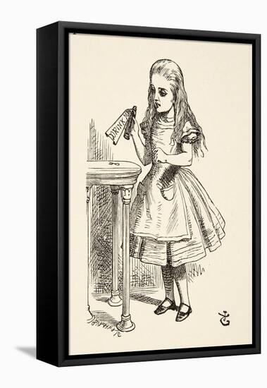 Alice Peering at the 'Drink Me' Bottle, from 'Alice's Adventures in Wonderland' by Lewis Carroll (1-John Tenniel-Framed Premier Image Canvas