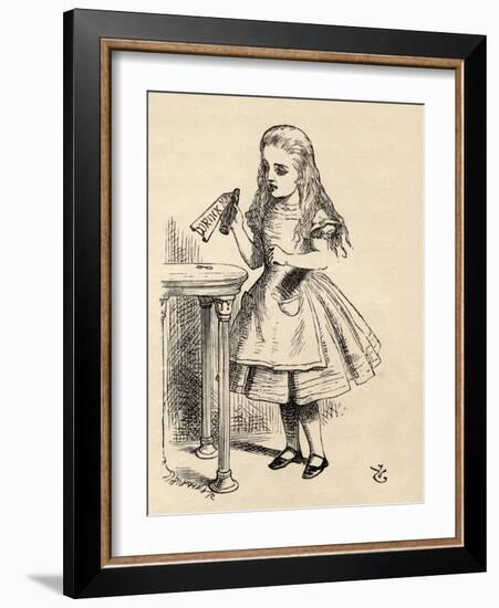 Alice Peering at the Drink Me Bottle, from 'Alice's Adventures in Wonderland' by Lewis Carroll,…-John Tenniel-Framed Giclee Print