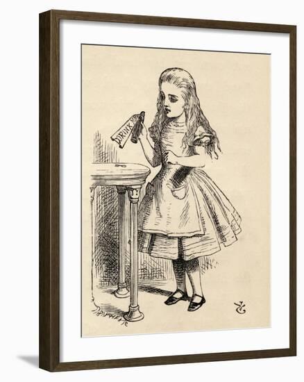 Alice Peering at the Drink Me Bottle, from 'Alice's Adventures in Wonderland' by Lewis Carroll,…-John Tenniel-Framed Giclee Print