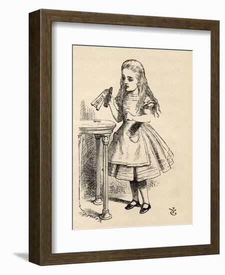 Alice Peering at the Drink Me Bottle, from 'Alice's Adventures in Wonderland' by Lewis Carroll,…-John Tenniel-Framed Giclee Print