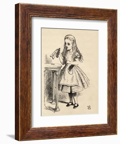 Alice Peering at the Drink Me Bottle, from 'Alice's Adventures in Wonderland' by Lewis Carroll,…-John Tenniel-Framed Giclee Print