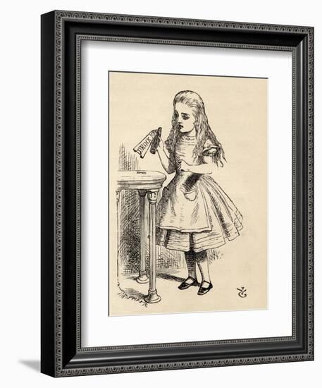 Alice Peering at the Drink Me Bottle, from 'Alice's Adventures in Wonderland' by Lewis Carroll,…-John Tenniel-Framed Giclee Print