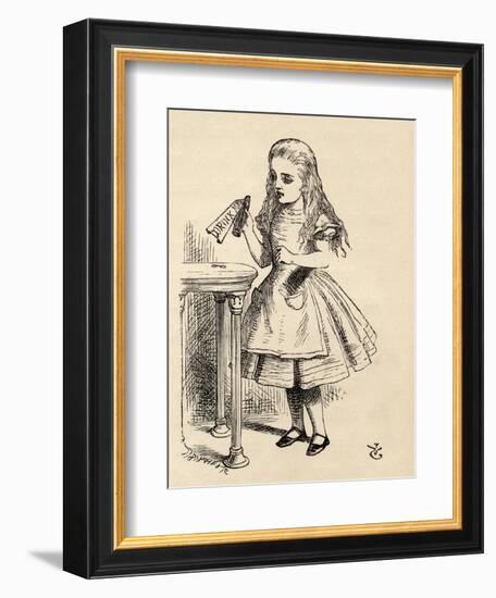 Alice Peering at the Drink Me Bottle, from 'Alice's Adventures in Wonderland' by Lewis Carroll,…-John Tenniel-Framed Giclee Print