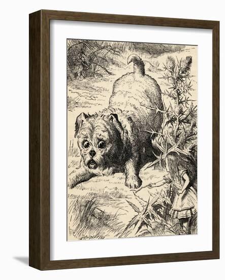 Alice Shrinks and Meets the Puppy, from 'Alice's Adventures in Wonderland' by Lewis Carroll,…-John Tenniel-Framed Giclee Print