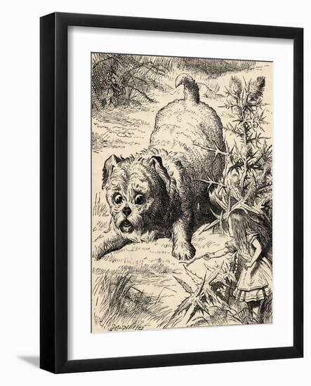 Alice Shrinks and Meets the Puppy, from 'Alice's Adventures in Wonderland' by Lewis Carroll,…-John Tenniel-Framed Giclee Print