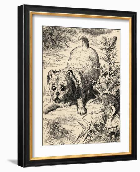 Alice Shrinks and Meets the Puppy, from 'Alice's Adventures in Wonderland' by Lewis Carroll,…-John Tenniel-Framed Giclee Print