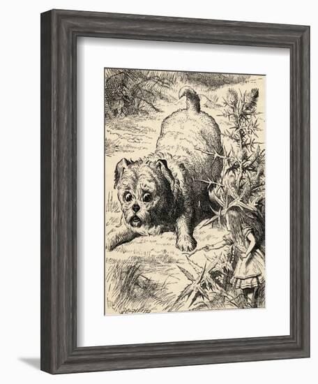 Alice Shrinks and Meets the Puppy, from 'Alice's Adventures in Wonderland' by Lewis Carroll,…-John Tenniel-Framed Giclee Print