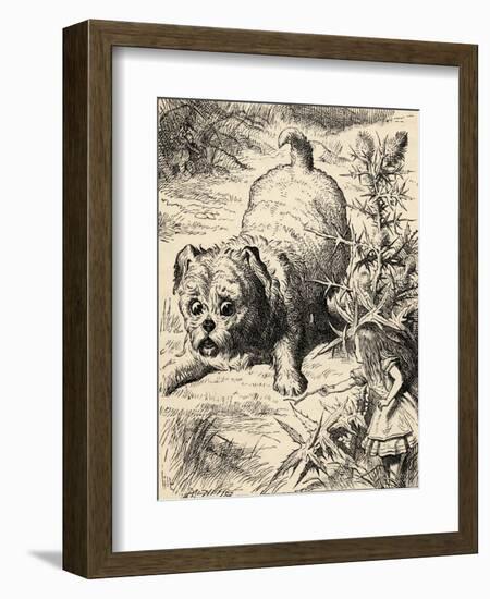 Alice Shrinks and Meets the Puppy, from 'Alice's Adventures in Wonderland' by Lewis Carroll,…-John Tenniel-Framed Giclee Print