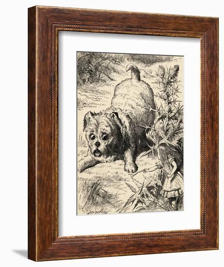 Alice Shrinks and Meets the Puppy, from 'Alice's Adventures in Wonderland' by Lewis Carroll,…-John Tenniel-Framed Giclee Print