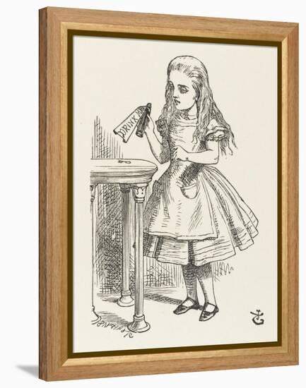 Alice Shrinks and Stretches Alice Finds the Bottle Labelled Drink Me-John Tenniel-Framed Premier Image Canvas