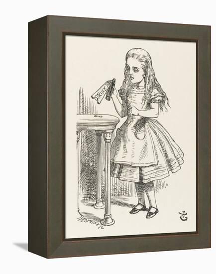 Alice Shrinks and Stretches Alice Finds the Bottle Labelled Drink Me-John Tenniel-Framed Premier Image Canvas