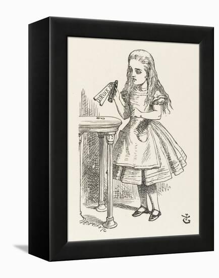 Alice Shrinks and Stretches Alice Finds the Bottle Labelled Drink Me-John Tenniel-Framed Premier Image Canvas