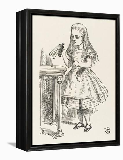 Alice Shrinks and Stretches Alice Finds the Bottle Labelled Drink Me-John Tenniel-Framed Premier Image Canvas