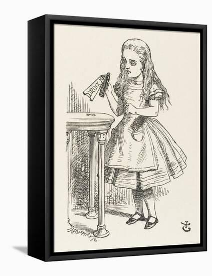 Alice Shrinks and Stretches Alice Finds the Bottle Labelled Drink Me-John Tenniel-Framed Premier Image Canvas