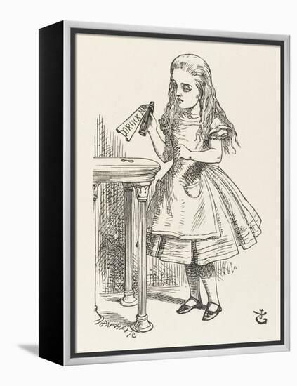 Alice Shrinks and Stretches Alice Finds the Bottle Labelled Drink Me-John Tenniel-Framed Premier Image Canvas