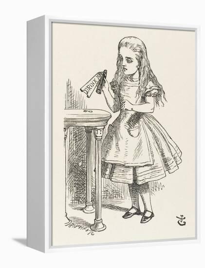 Alice Shrinks and Stretches Alice Finds the Bottle Labelled Drink Me-John Tenniel-Framed Premier Image Canvas