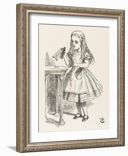 Alice Shrinks and Stretches Alice Finds the Bottle Labelled Drink Me-John Tenniel-Framed Photographic Print