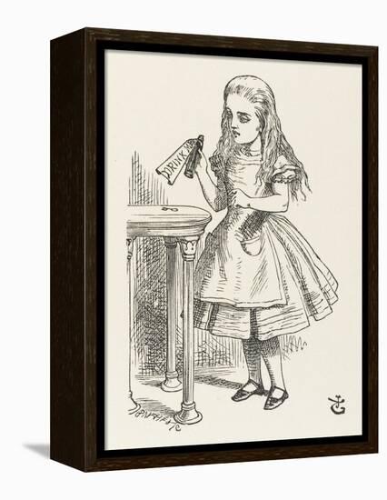 Alice Shrinks and Stretches Alice Finds the Bottle Labelled Drink Me-John Tenniel-Framed Premier Image Canvas