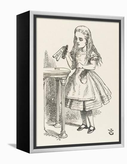 Alice Shrinks and Stretches Alice Finds the Bottle Labelled Drink Me-John Tenniel-Framed Premier Image Canvas