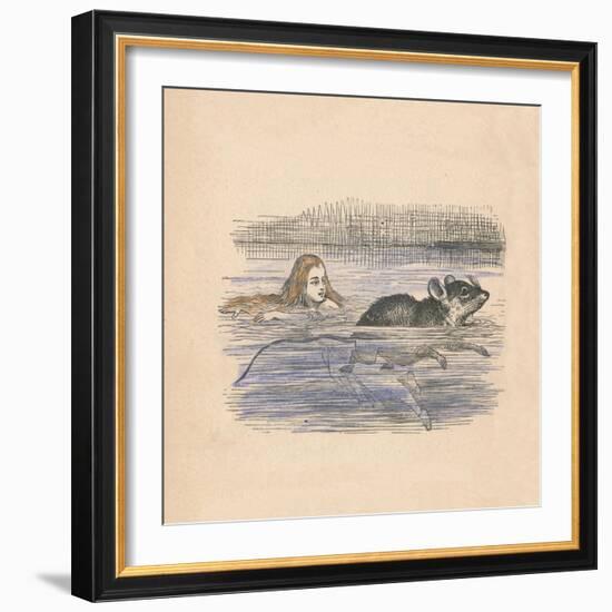 Alice swimming with a mouse in a pool', 1889-John Tenniel-Framed Giclee Print