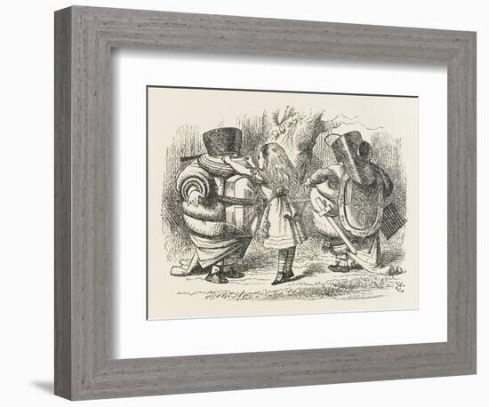 Alice Ties Armour on to Tweedledee and Tweedledum-John Tenniel-Framed Art Print